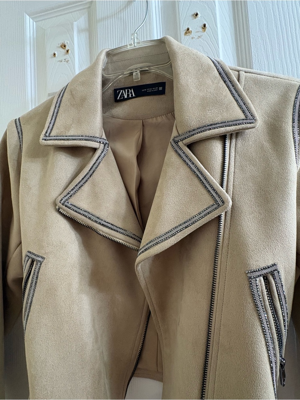 Women's Zara Beige Faux Suede Belted Jacket - Picture 10 of 17
